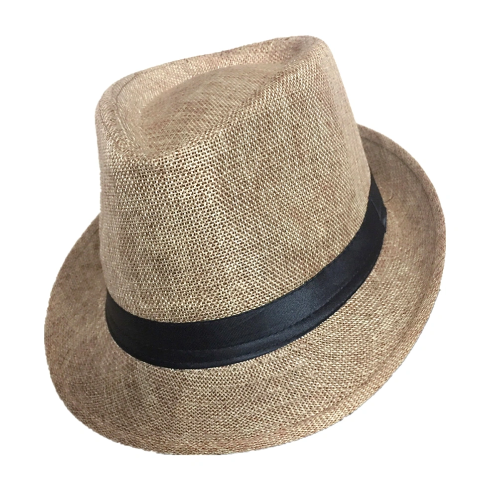 Leisure Unisex Beach Hats Stylish Women Men Panama Jazz Hats Cowboy Gangster (Khaki)