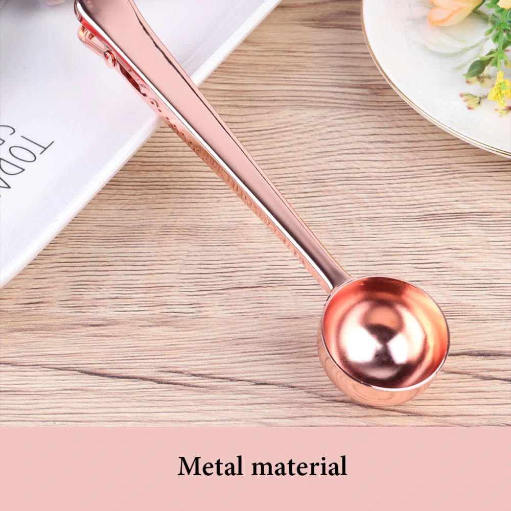 2 in 1 Stainless Steel Coffee Spoon with Sealing Clip Coffee Bean Measuring Spoon with Clips Multi-purpose Coffee Spoon (Rose Gold)