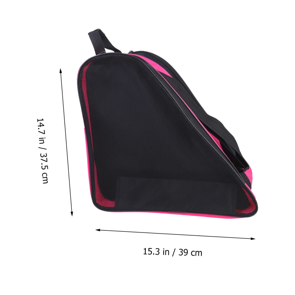 Children Roller Skating Shoes Storage Bag Thicken Triangle Shaped Pouch Mesh Cloth Shoulder Bag High-capacity Shoes Container(Pink)