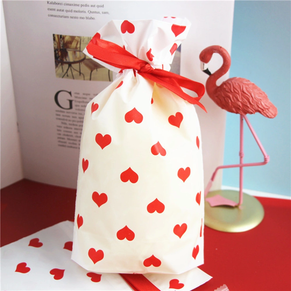 50pcs Valentine's Day Heart Drawstring Bag with Ribbon Snack Cookie Candy Bags Birthday Party Wedding Decoration Gift