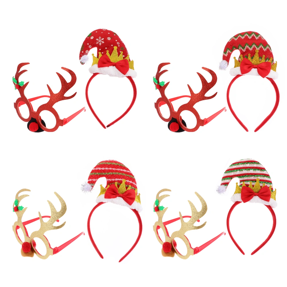 8Pcs Christmas Elk Glasses Christmas Headband Funny Party Props for Decor (Red)