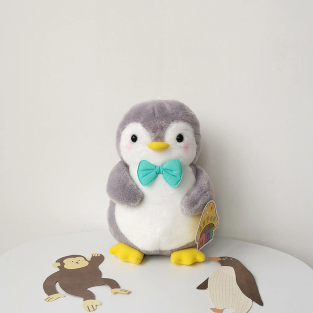 45cm Sky Blue Stuffed Plush Toy Male Animal Doll Penguin with Bowtie Design Doll Decorative Gift for Birthday Valentines Day