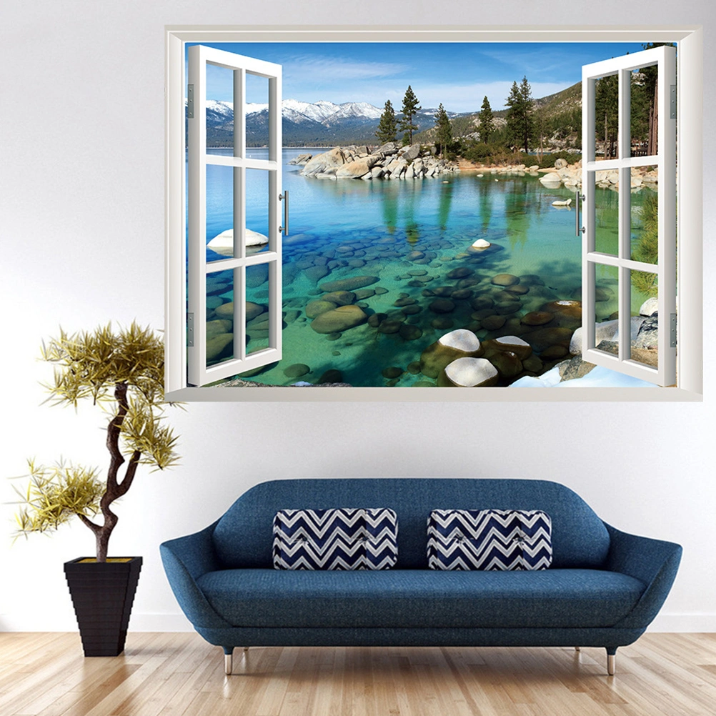 3D Fake Window Wall Stickers Landscape Patterned Wall Sticker Mural Decals for Bedroom Living Room Decoration (57x90cm)