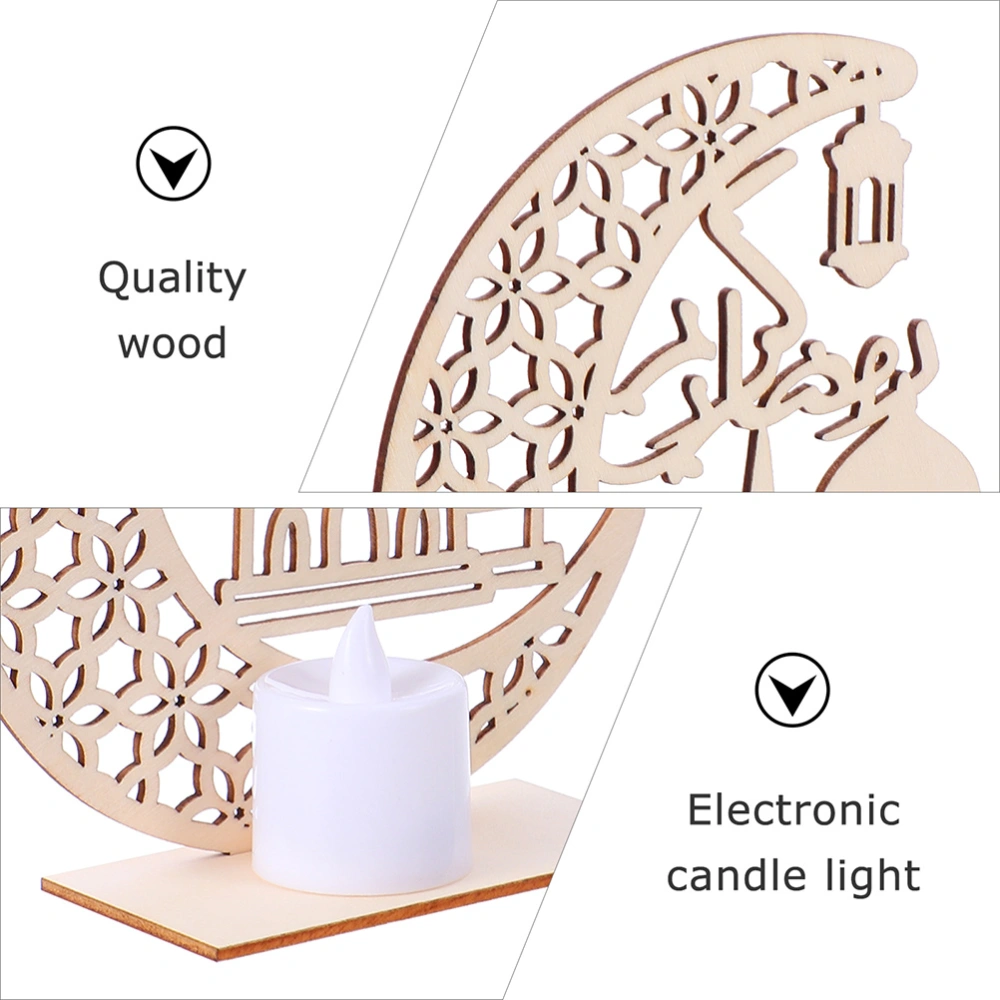 3 Pcs Eid Mubarak Desktop Adornments Wooden LED Ramadan Layout Party Accessories