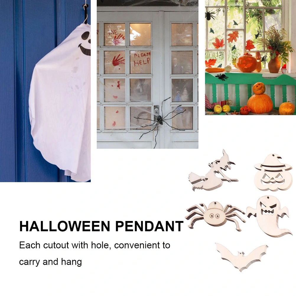 20Pcs Wooden Halloween Decoration Wood Hanging Craft Tag Supply DIY Pendant Prop