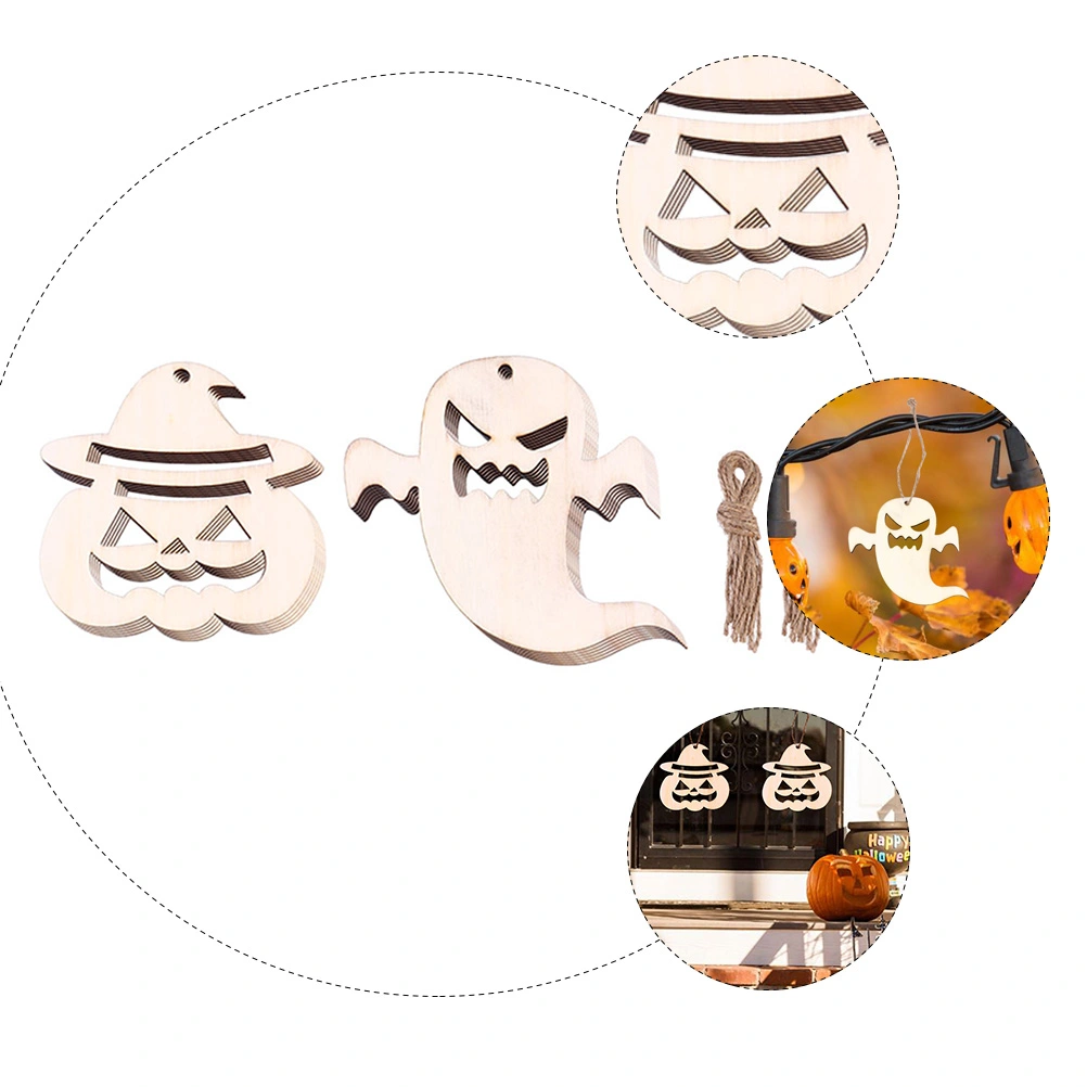20Pcs Wooden Halloween Decoration Wood Hanging Craft Tag Supply DIY Pendant Prop