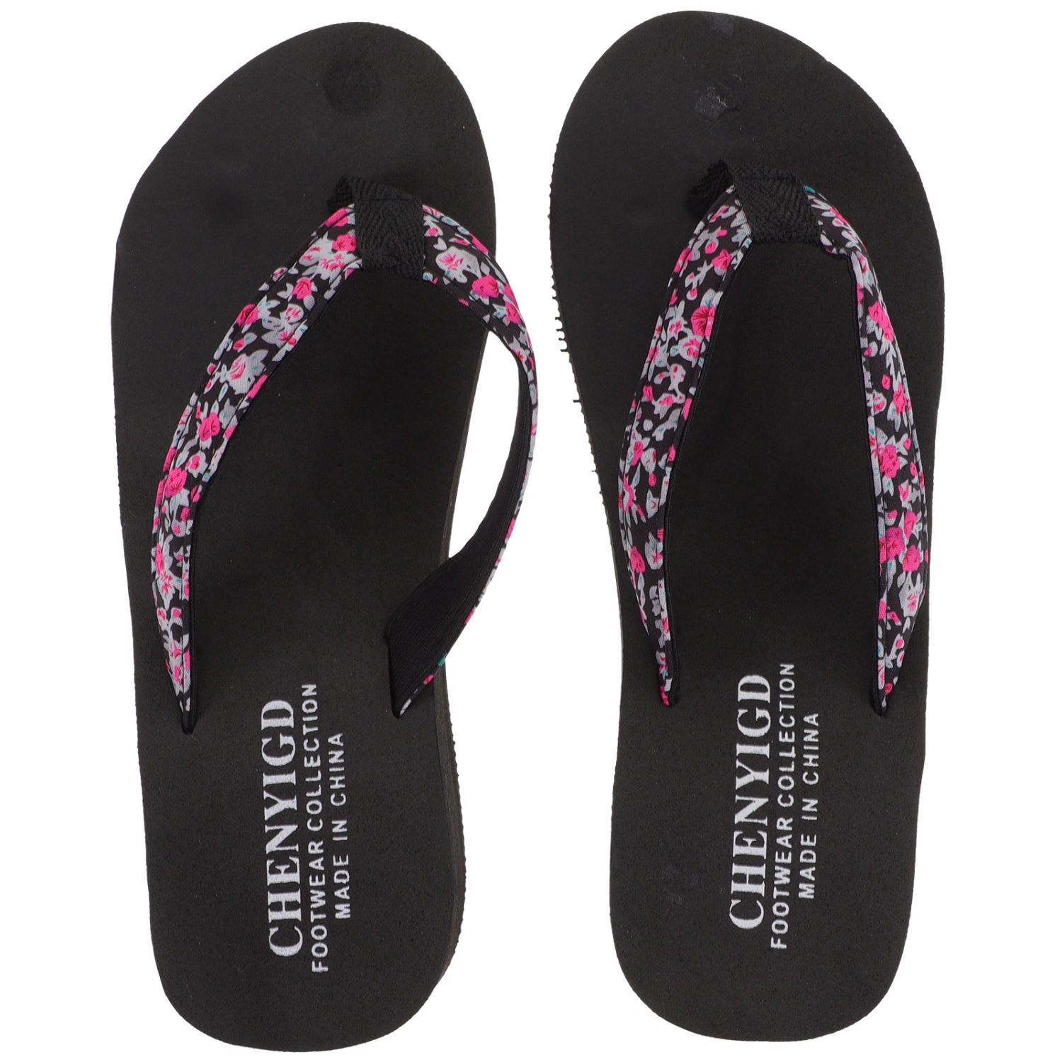 1 Pair Summer Women Wedge Heel Slippers Sandals Thick-Bottom Casual Beach Walk Shoes Beach Flip-flops Comfortable Sandals for Indoor Outdoor (Black Floral Style Size 38 24cm Length 7US 4.5UK 38EU 9.432 Inch)