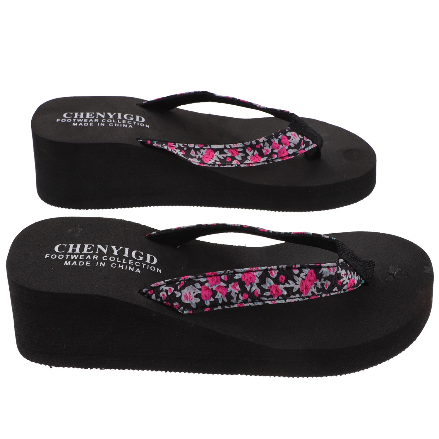 1 Pair Summer Women Wedge Heel Slippers Sandals Thick-Bottom Casual Beach Walk Shoes Beach Flip-flops Comfortable Sandals for Indoor Outdoor (Black Floral Style Size 38 24cm Length 7US 4.5UK 38EU 9.432 Inch)