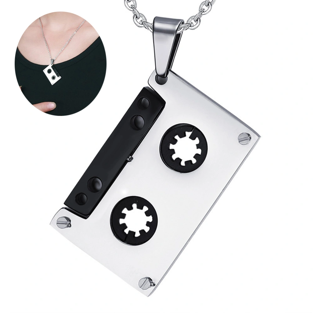 Mens Hip Hop Titanium Steel Music Cassette Tape Pendant Necklace