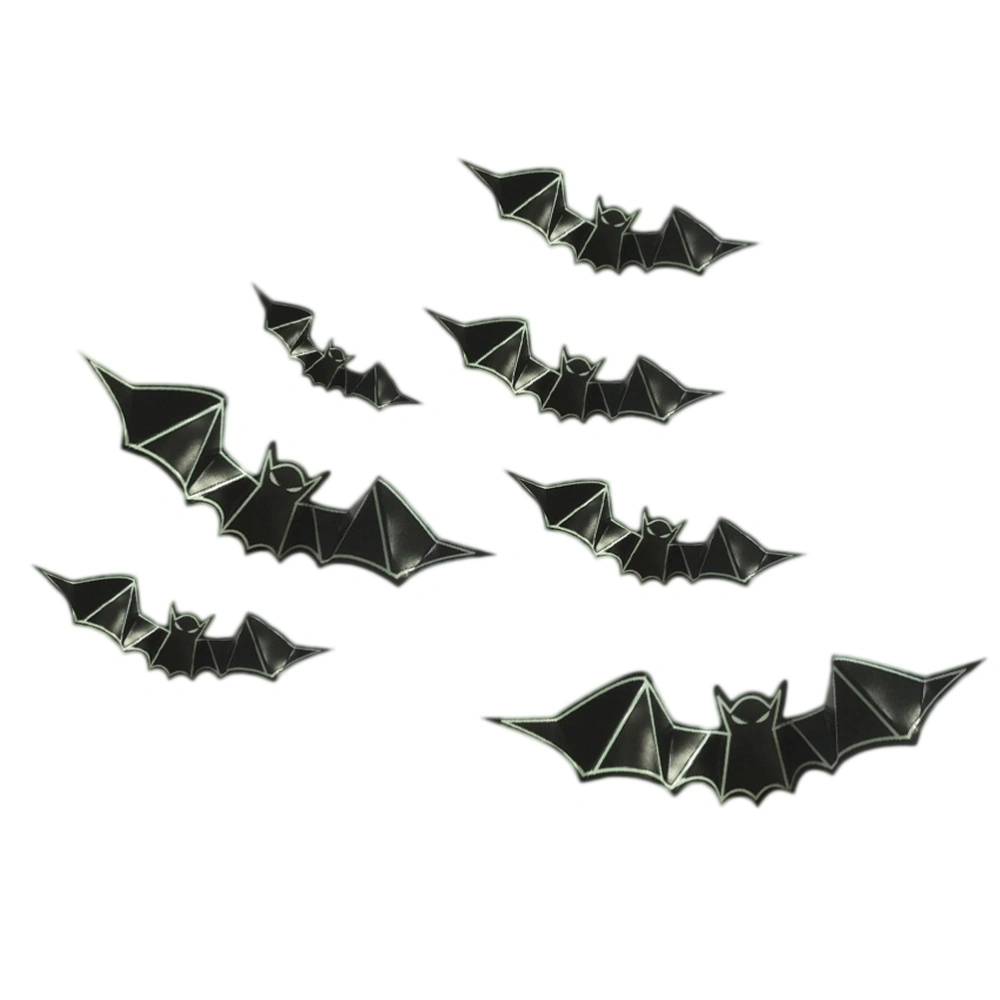 24 Pcs/2 Packs 16.5x8cm PVC Luminous Stickers 3D Bat Wall Stickers Halloween Horrible Wall Decoration for Living Room Bedroom