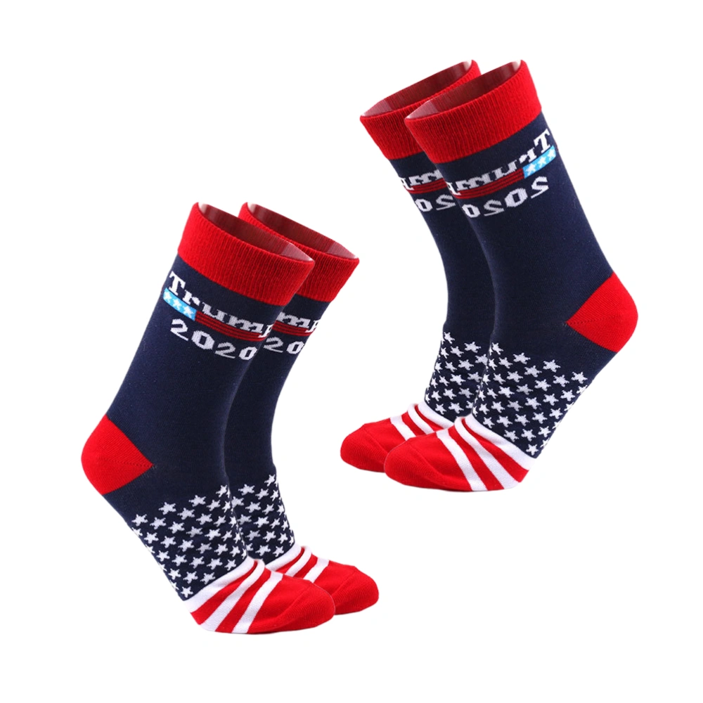 2 Pairs of 2020 Socks American Flag Pattern Design Socks Breathable Cotton Socks