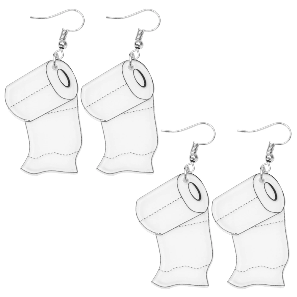 4pcs Acrylic Ear Drop Earring Toilet Roll Paper Shape Design Ear Pendant Women Jewelry Supplies for Women (White Ear Hook Style)