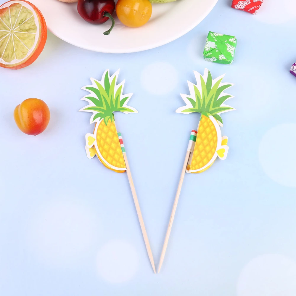 50pcs Disposable Fruit Picks Bamboo Cocktail Drink Picks Sticks Party Supplies Favors for Home Bar (Honeycomb Pineapple Pattern)