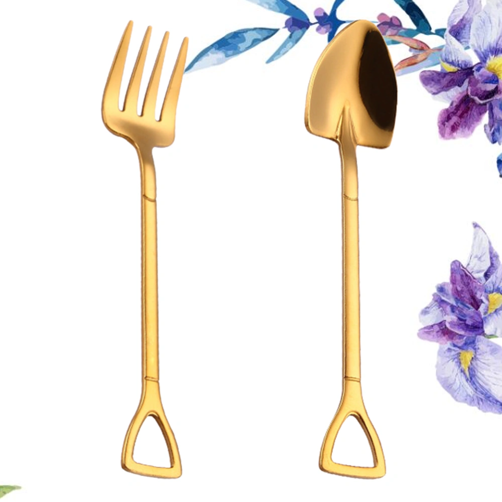 Stainless Steel Overgild Coffee Spoons Fork Creative Polished Stirring Spoon Delicate Colorful Dessert Scoop Fork Tableware (Golden)