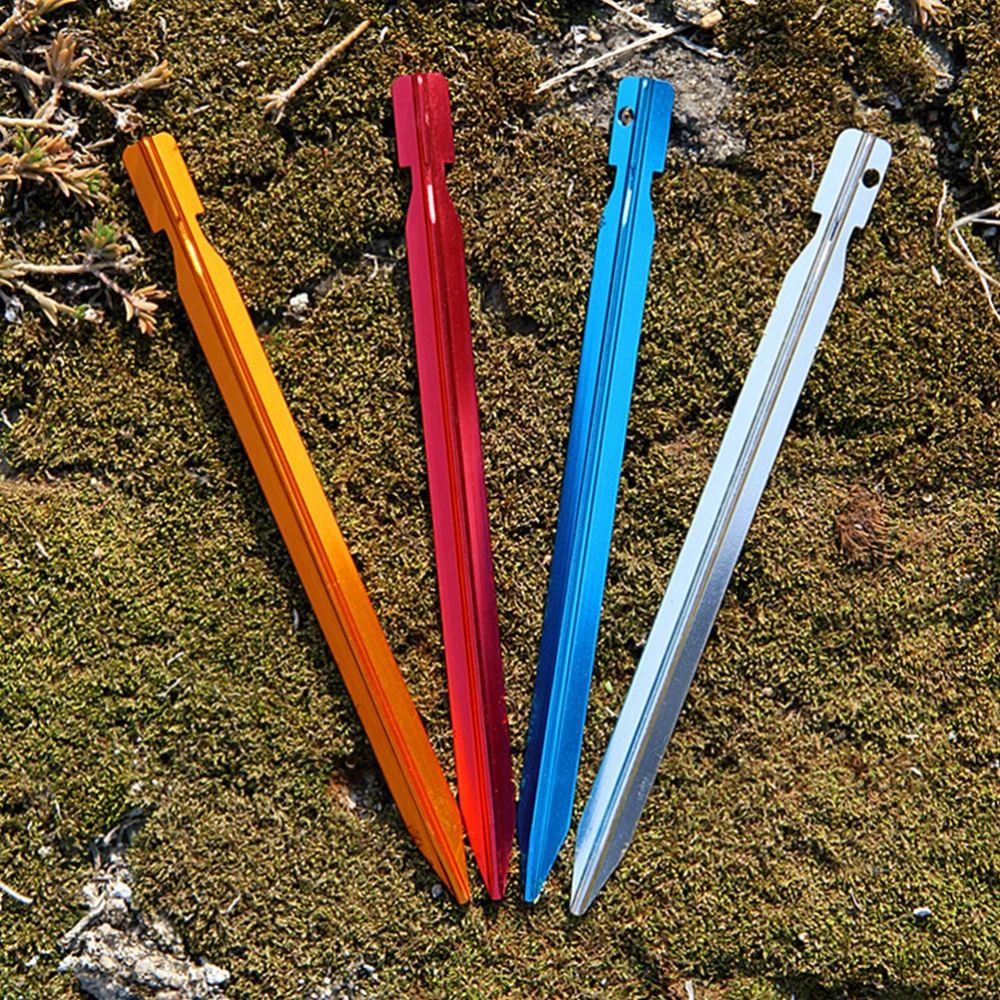 6PCS Outdoor Tent Aluminum Alloy Nail Heavy Duty Awning Canopy Tent Stakes Pegs with Cloth Drawstring Bag for Camping Gardening