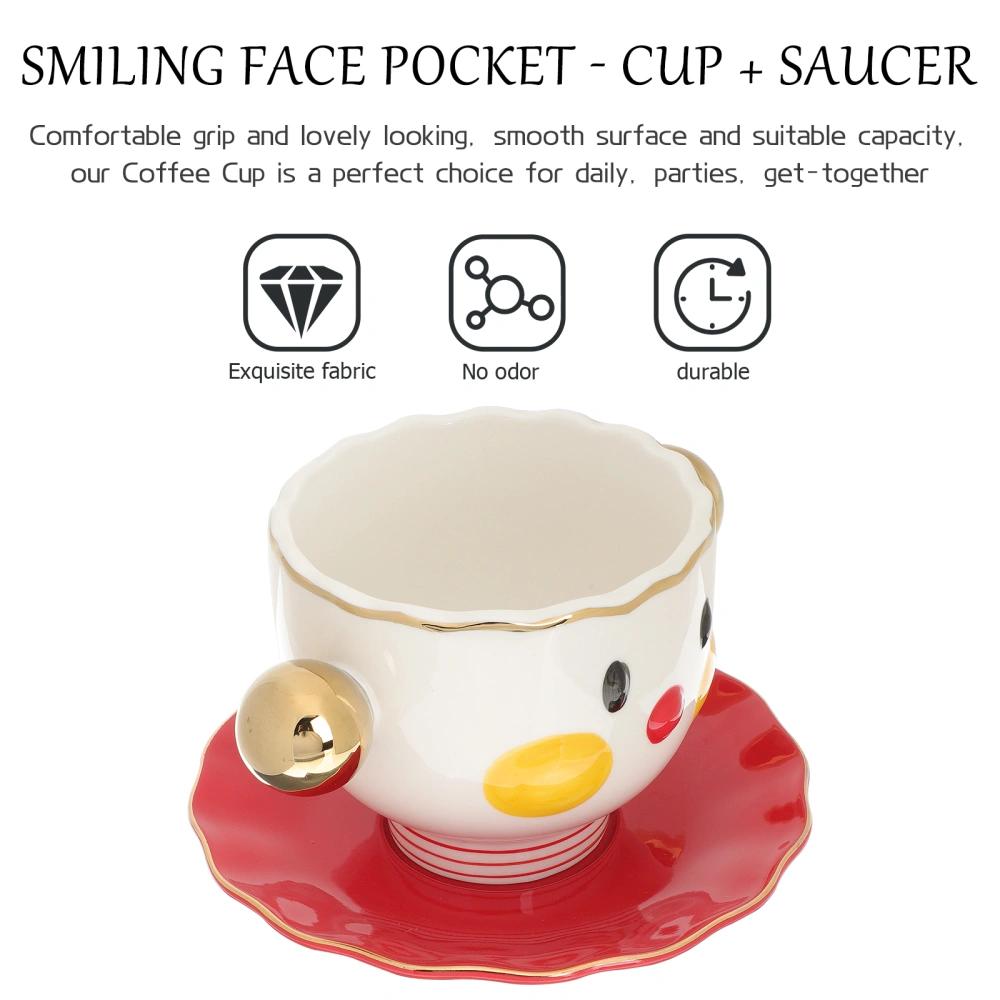 1 Set of Smiling Face Tea Cup Kid Milk Cup Adorabale Cafe Cup Tea Drinking Cup with Saucer