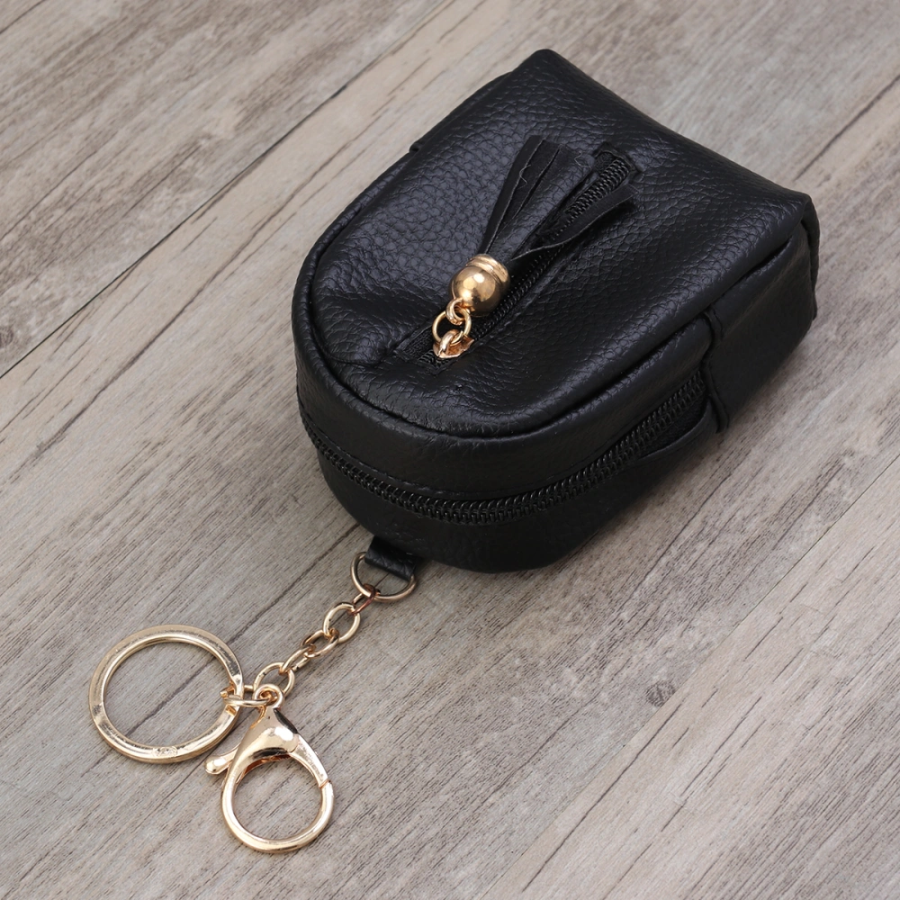 Delicate Tassel Coin Purse Small Portable Storage Bag Wallet Pocket Zipper Bags Sundries Organizer for Earphone USB Cable Key (Black)