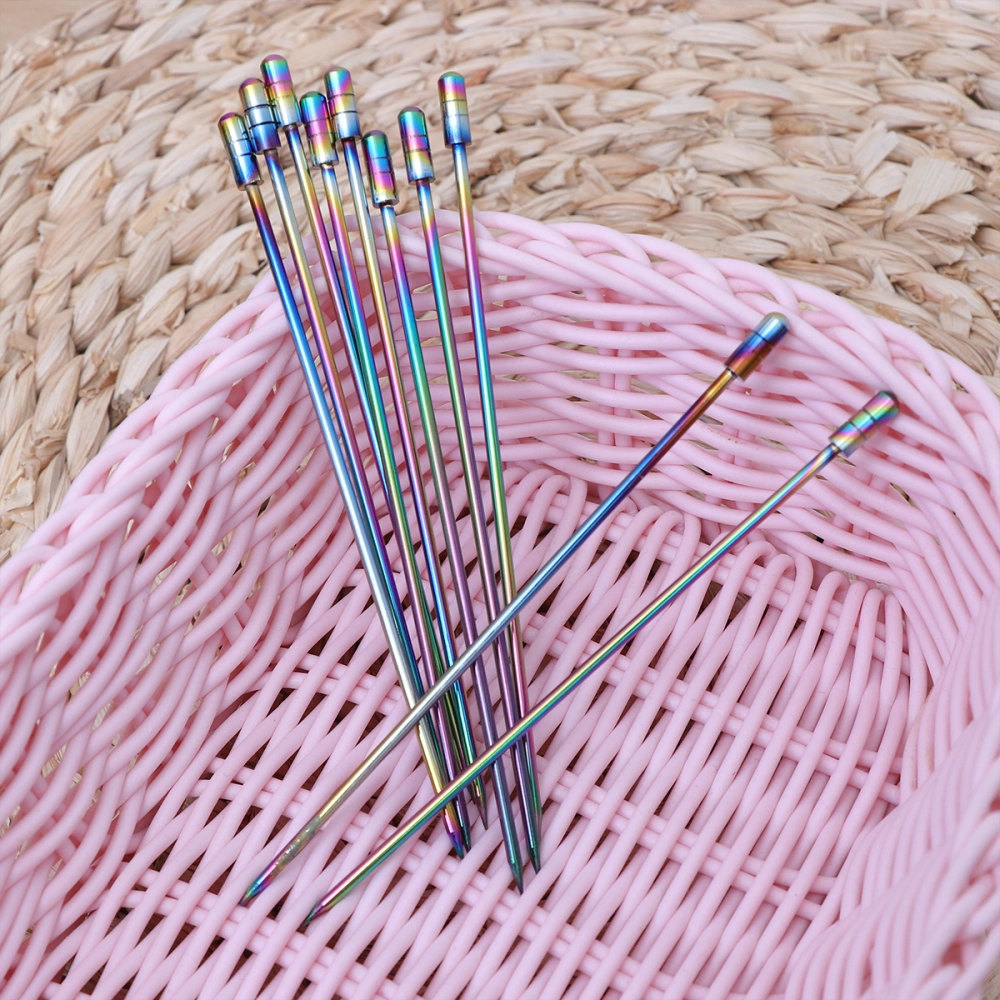 10pcs Stainless Steel Cocktail Picks Fruit Sticks Toothpicks Appetizer Pick for Party Bar (Cylinder Head)