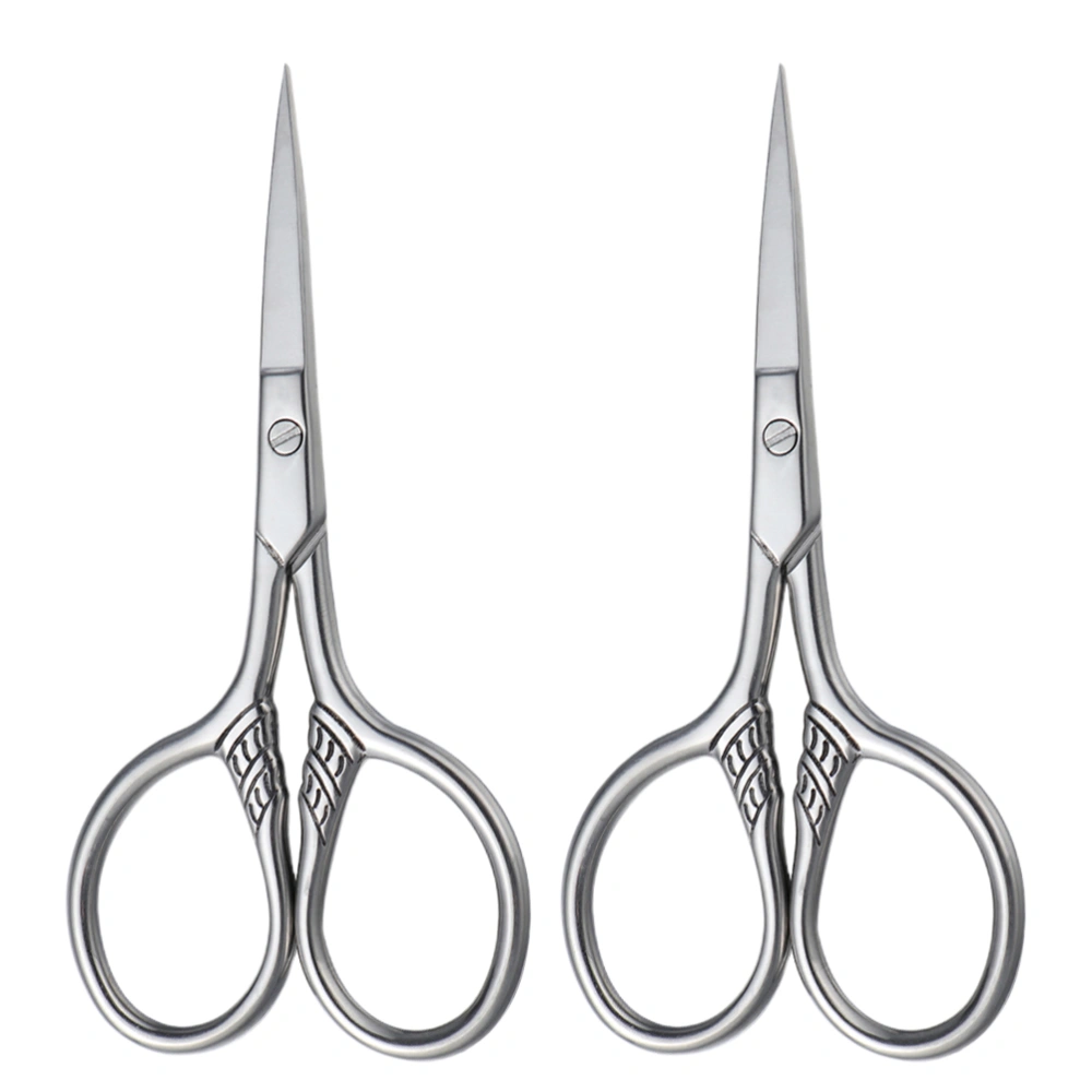 2Pcs Stainless Steel Mustache Trimming Shear Men Beard Scissors for Facial Body Size M (Silver)