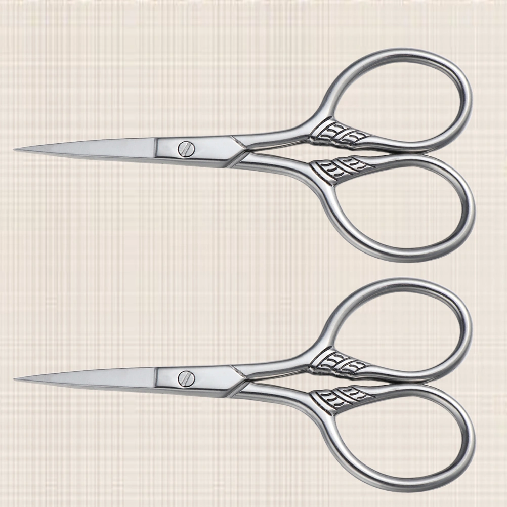 2Pcs Stainless Steel Mustache Trimming Shear Men Beard Scissors for Facial Body Size M (Silver)