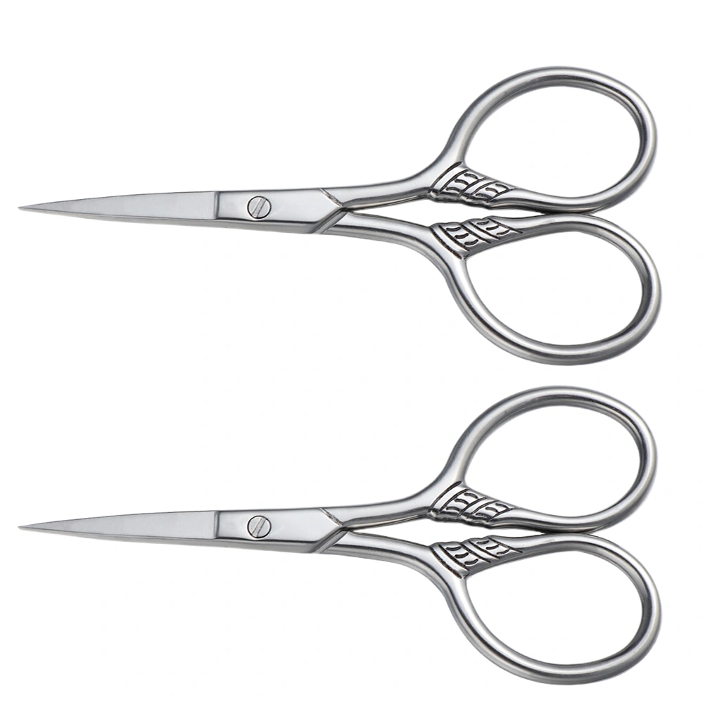 2Pcs Stainless Steel Mustache Trimming Shear Men Beard Scissors for Facial Body Size M (Silver)