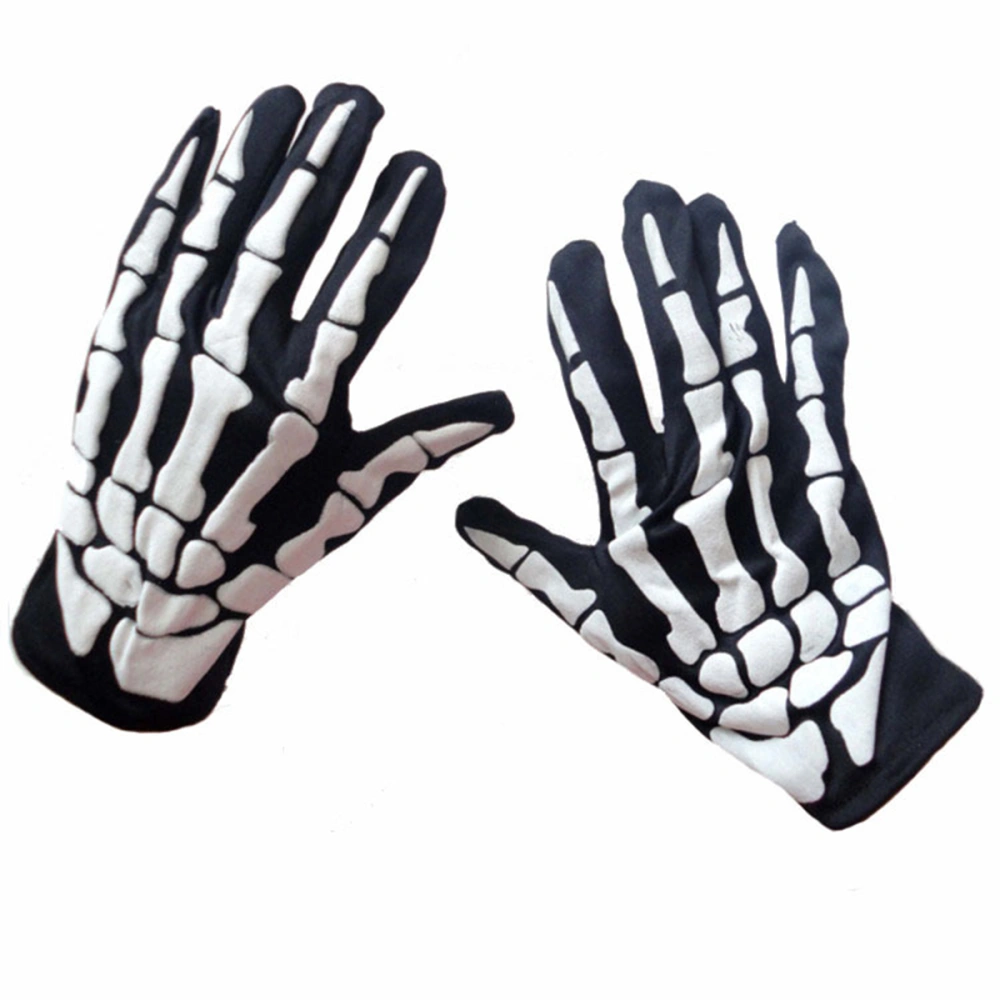 Unisex Fit Halloween Horror Skull Claw Bone Skeleton Goth Racing Biker Full Gloves (White)