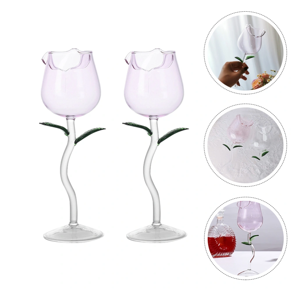 2pcs Delicate Champagne Cup Glass Goblet Rose Design Wine Cup Wine Holder