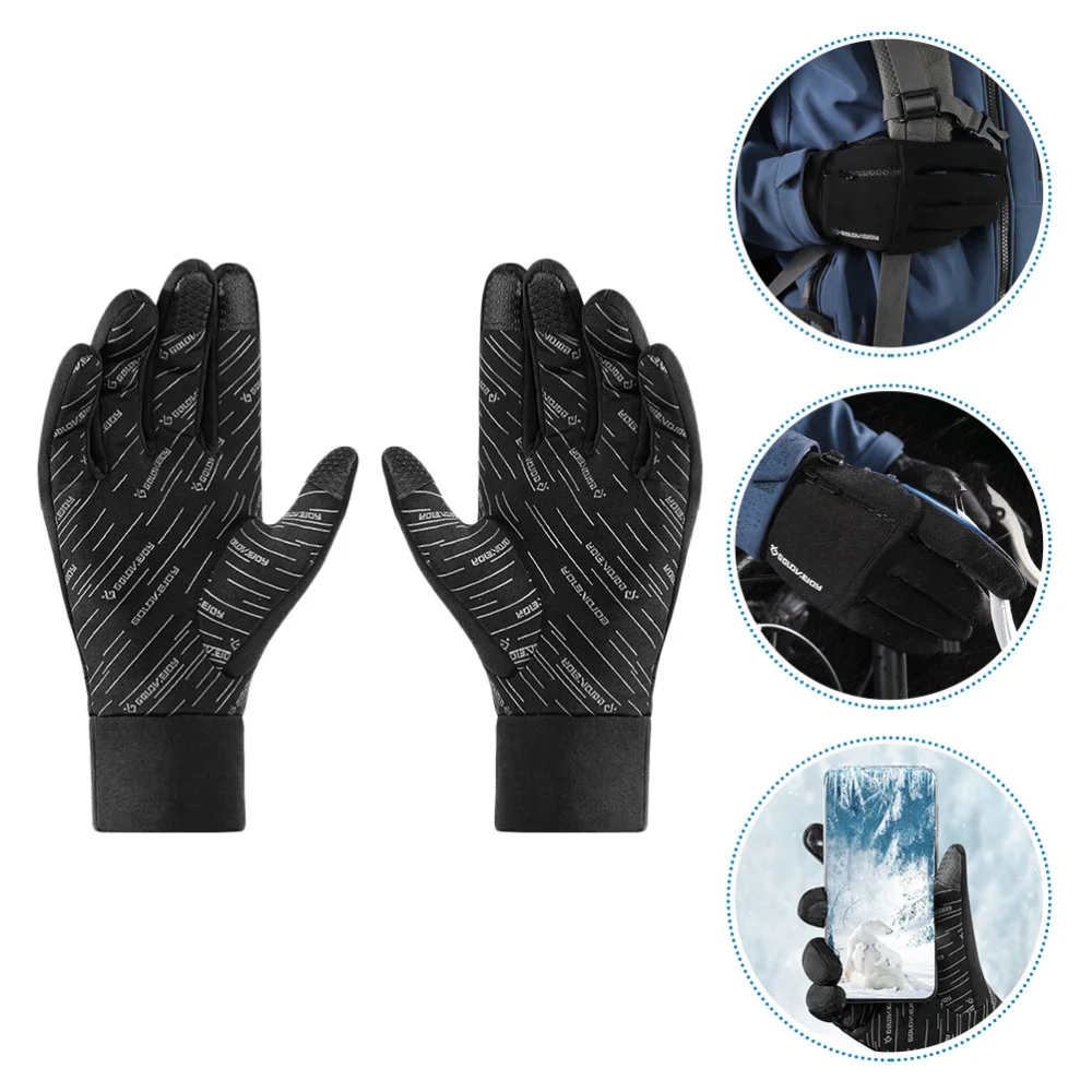 1 Pair Warm Gloves Winter Cycling Gloves Touch Screen Mitts Full-finger Gloves