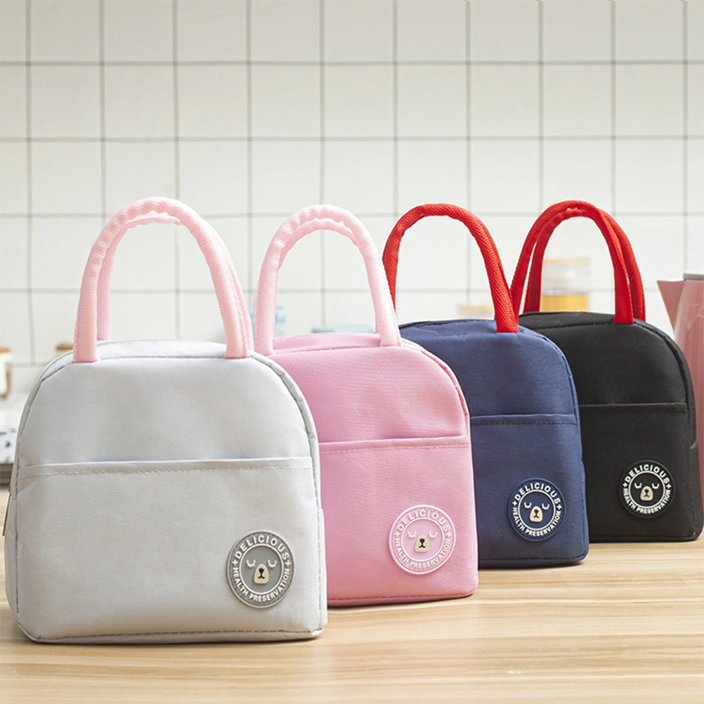 1pc Simple Lunch Bag Bento Box Holder Portable Lunch Pouch Meal Thermal Bag Canvas Lunch Bag for School Office Navy (Logo Pattern for Random)