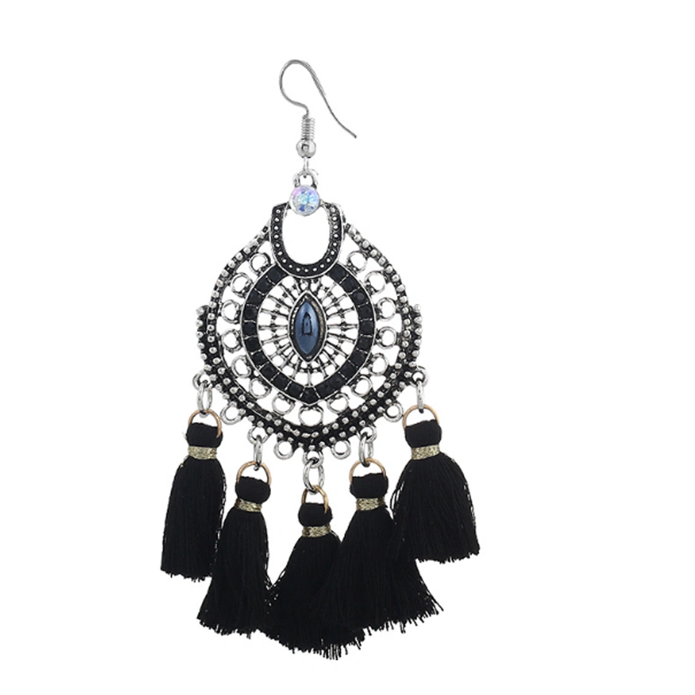 Tassel Earrings Rattan Weaving Retro Jewelry Drop Earring Gift Travel Ethnic Tassel Earrings for Woman Lady (Black)