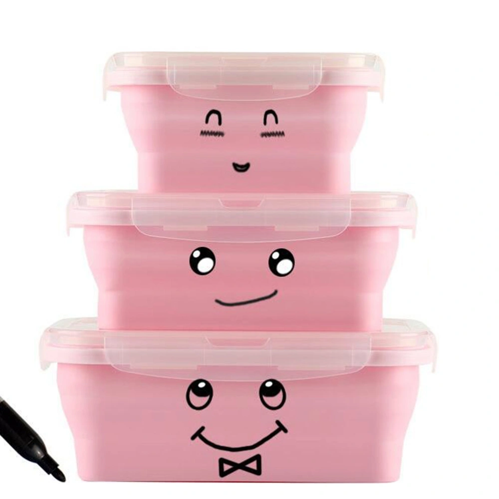 3pcs Silicone Folding Lunch Box Bowl Boxes Eco-Friendly Collapsible Storage Food Container (Pink)