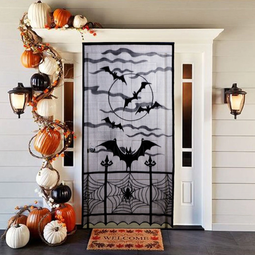 2Pcs Halloween Lace Door Curtain Decoration Window Curtain Decoration for Home