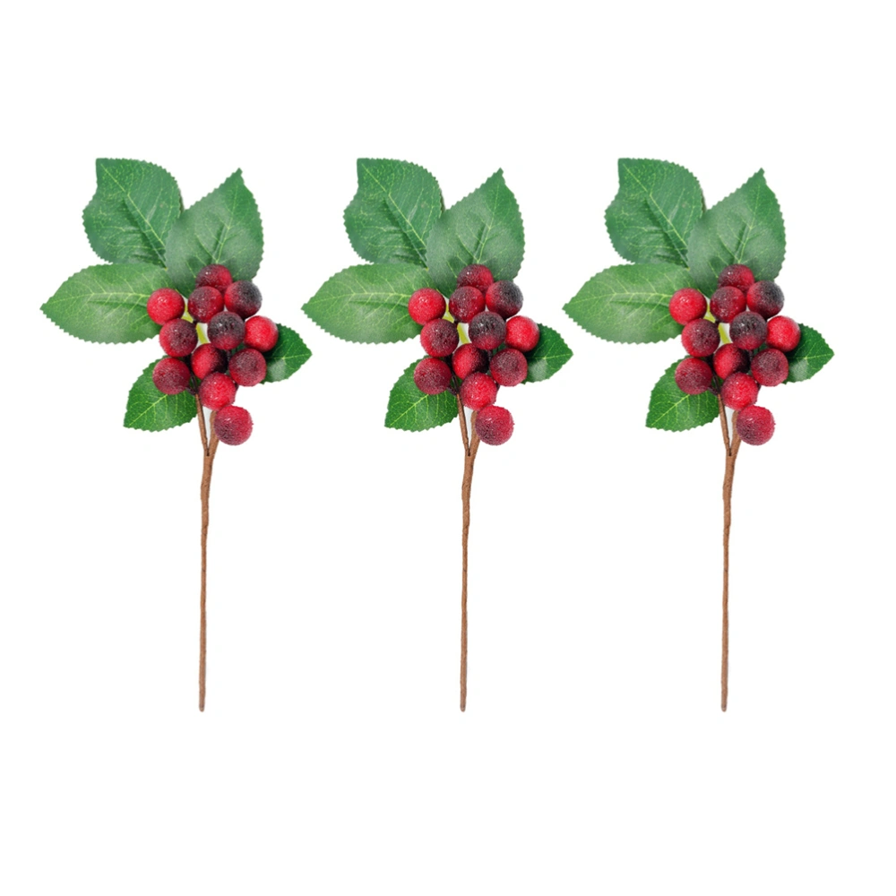 6PCS Simulated Berries Decor Artificial Berries Stems Ornament False Green Leaf Berry Decor Creative Household Berries Ornaments Plastic Red Fruit Picks Decoration for Party Home Decor