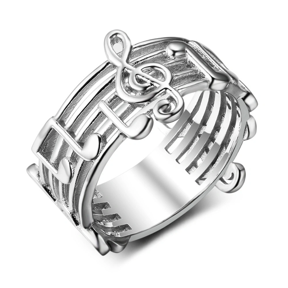 Platinum Plated Diamante Euryprosopic Rings Musical Note Pattern Rings for Music Lover Trendy Literature and Art for Women (Inner Diameter 20MM)