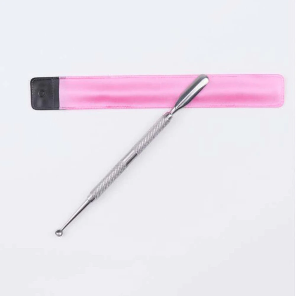 1pc Double-end Nail Cuticle Shovel Remover Stainless Steel Pusher Nail Cuticle Cleaner Pedicure Care Tool with Cover