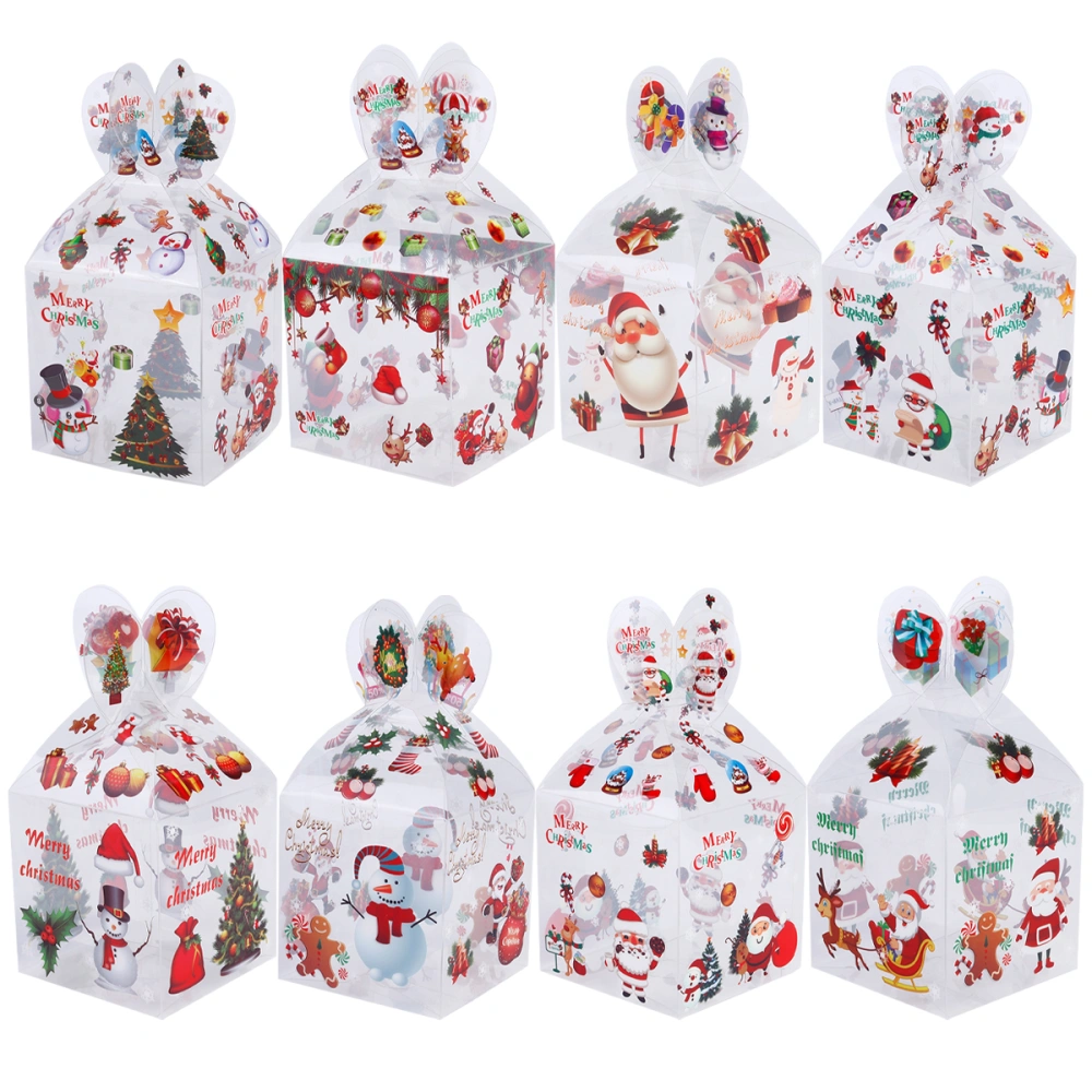 8pcs Christmas Party Favor Boxes Transparent Box With Christmas Pattern