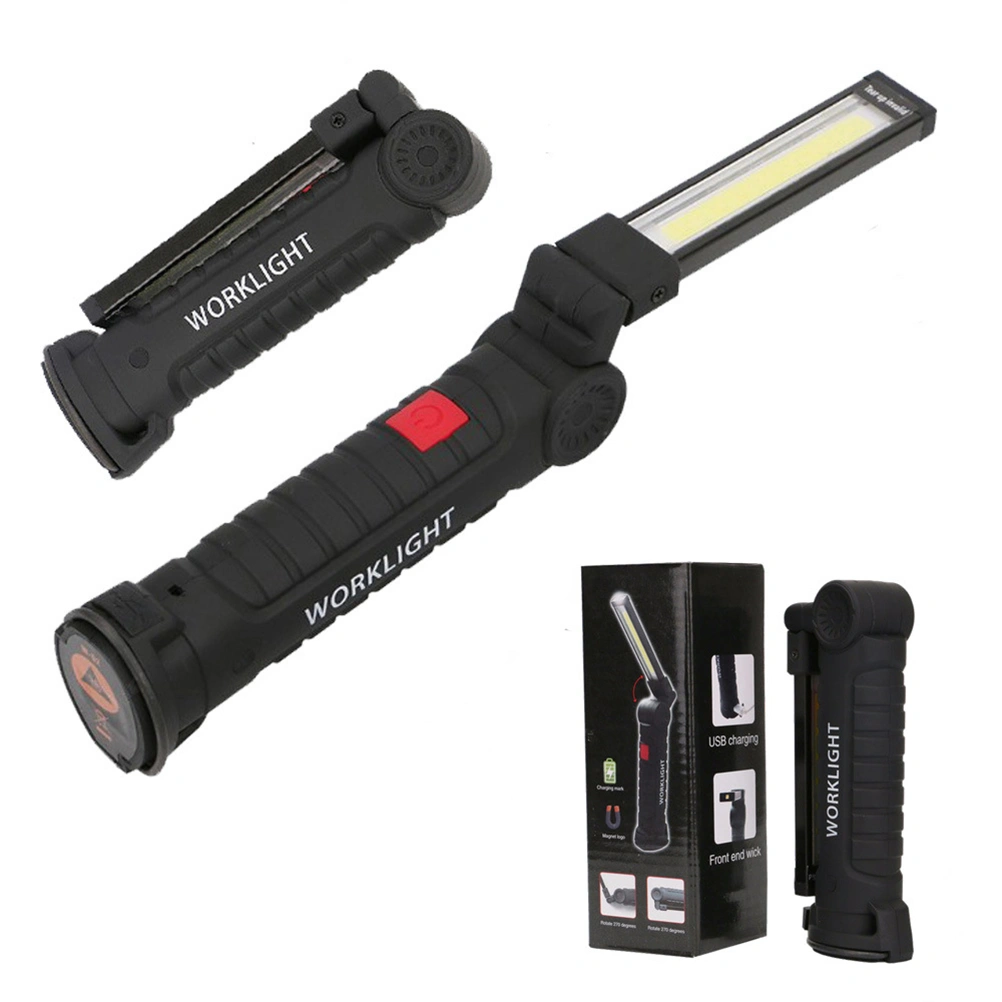 Multi-functional COB LED Work Light Foldable Emergency Lamp Inspection Repair Flashlight Torch with Battery Size L (Black)