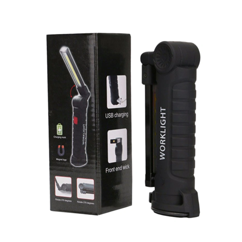 Multi-functional COB LED Work Light Foldable Emergency Lamp Inspection Repair Flashlight Torch with Battery Size L (Black)