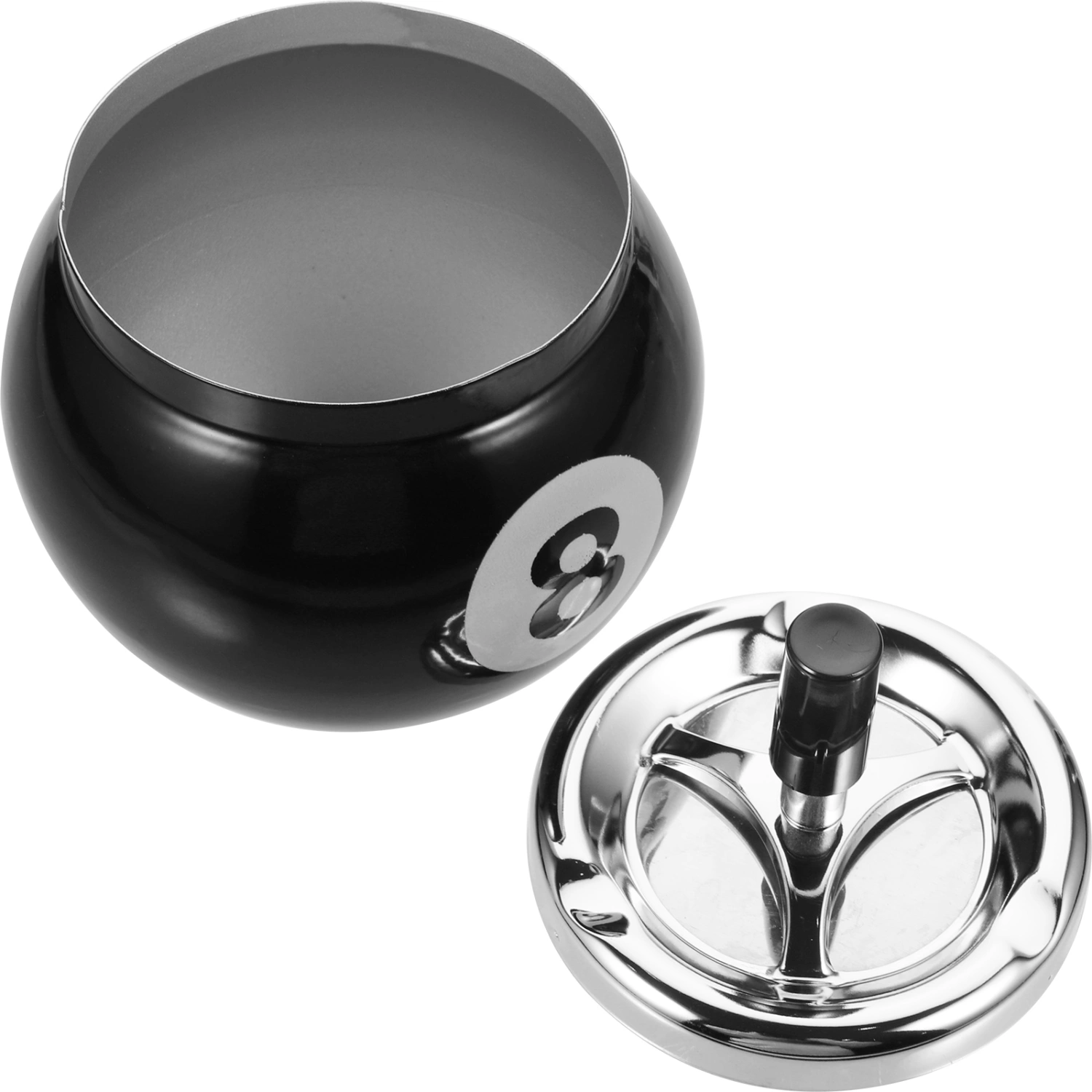 Fashional Push Down Cigarette Ashtray No. 8 Billiards Ball Ashtray without Base Metal Smoking Ash Tray for Indoor or Outdoor Use (Black)