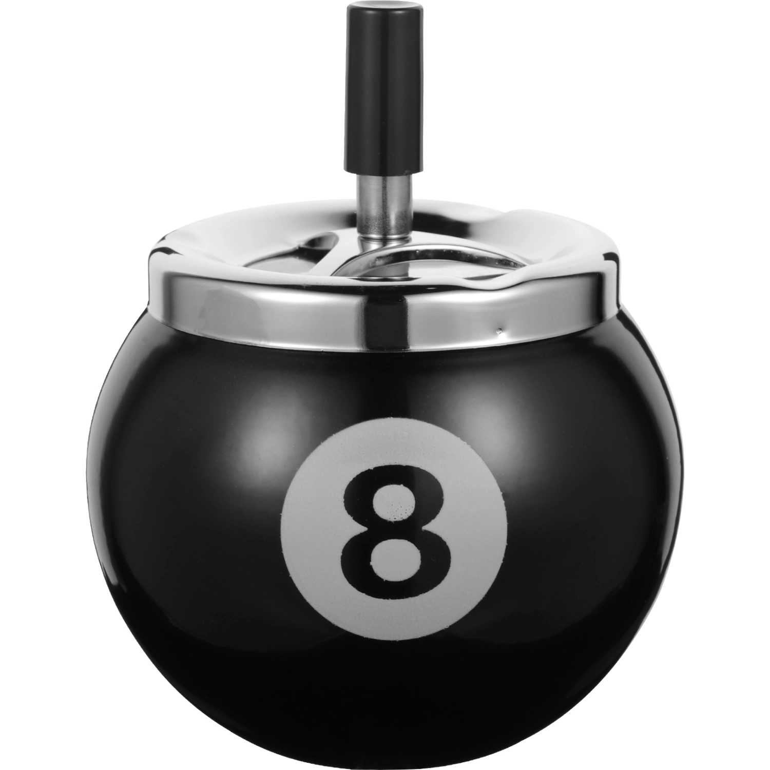 Fashional Push Down Cigarette Ashtray No. 8 Billiards Ball Ashtray without Base Metal Smoking Ash Tray for Indoor or Outdoor Use (Black)