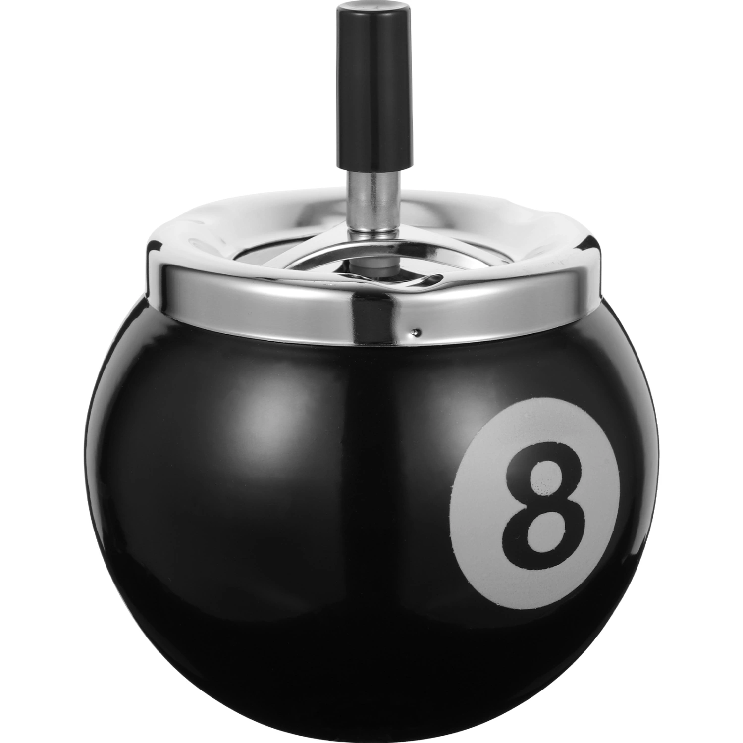 Fashional Push Down Cigarette Ashtray No. 8 Billiards Ball Ashtray without Base Metal Smoking Ash Tray for Indoor or Outdoor Use (Black)
