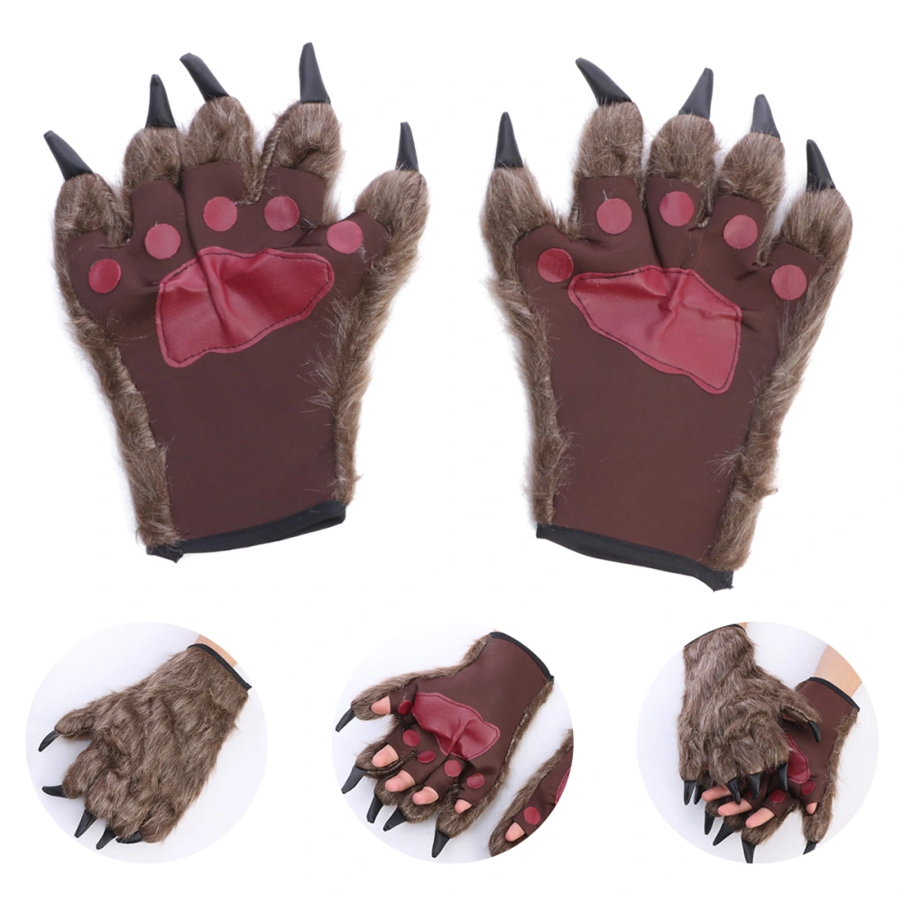 1 Pair Bear Claw Gloves Halloween Plush Gloves Warm Winter Gloves Halloween Prop