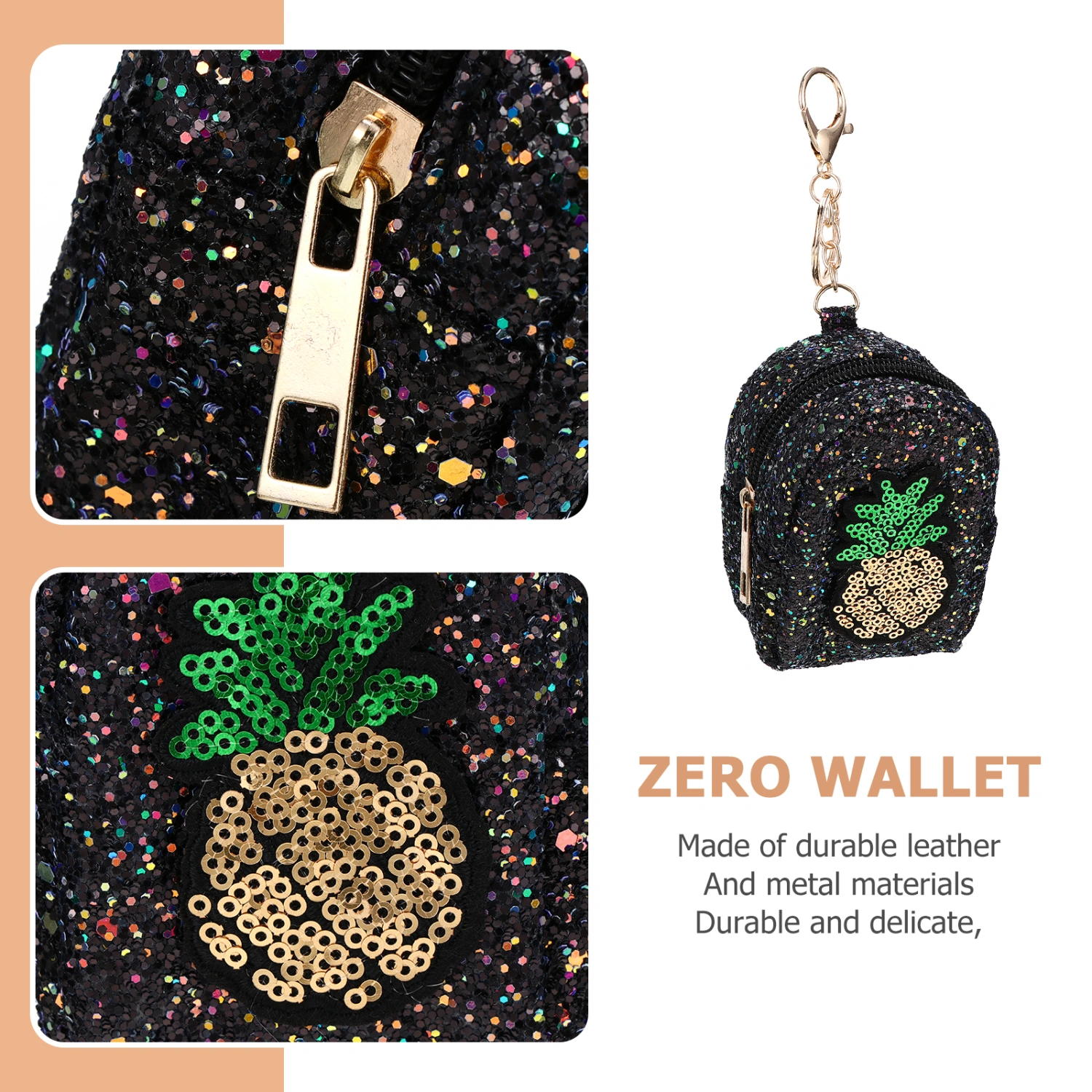 1 Pc Woman Sequin Coin Bags Exquisite Change Purse Practical Key Chain