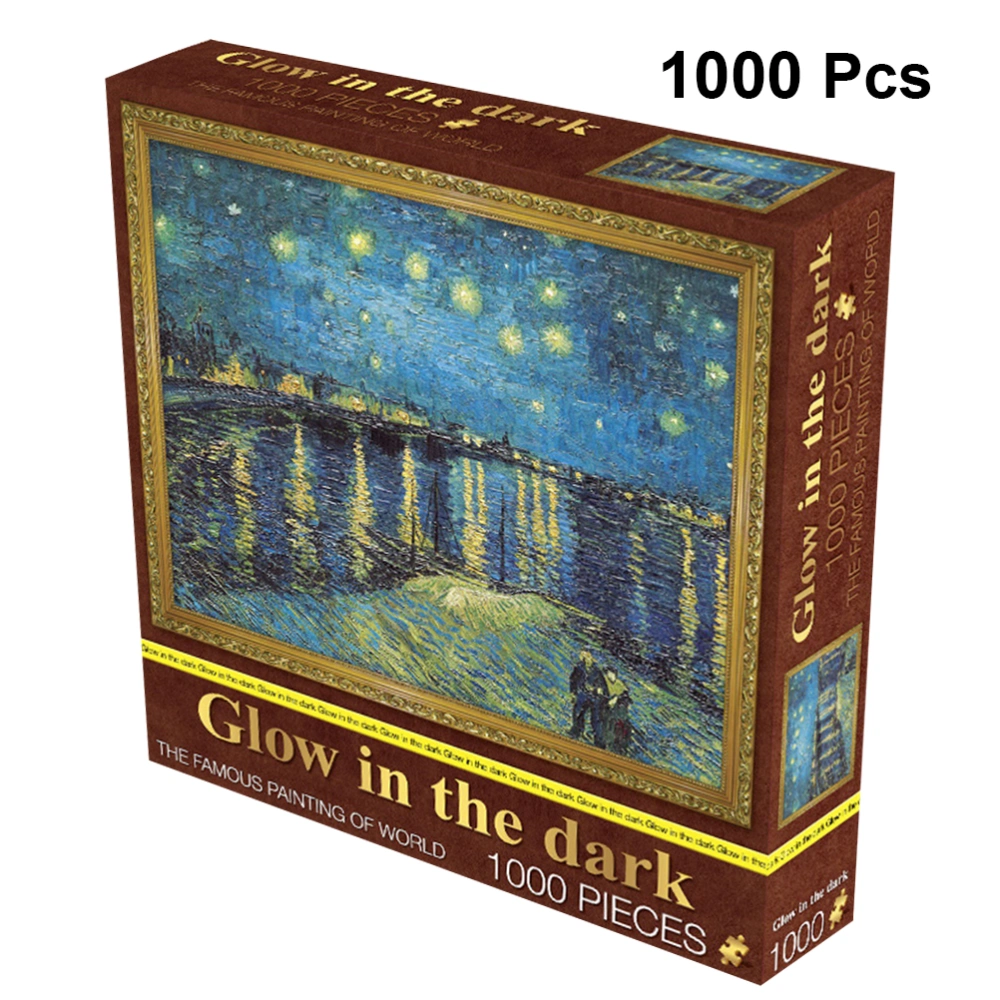 1 Set/1000 Pieces Creative Paper Puzzle Educational Jigsaw Delicate Starry Night Painting Jigsaw Funny Puzzle Toy for Man Woman Adults (Starry Night Over the Rhone)