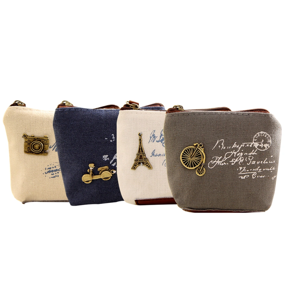 4Pcs Coin Purse Retro Canvas Mini Purse Wallet Bag Case for Lady Girl Gift Random Style