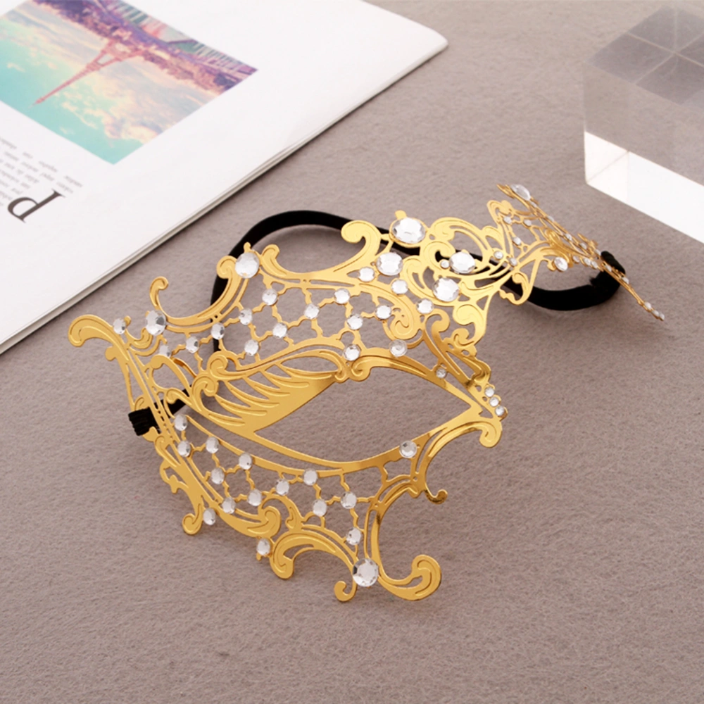 Thin Metal Lace Shape Mask Half-face Mask Golden Plated Rhinestone Mask Masquerade Mask Dance Mask(Golden Plating)