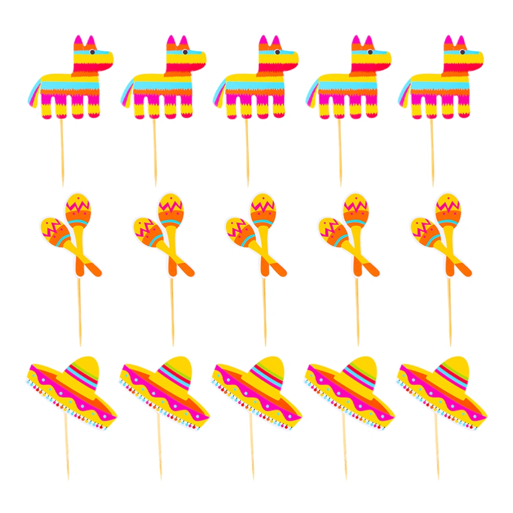 30 Pcs Cake Picks Alpaca Straw Hat Drum Shape Cake Topper Baking Paper Toppers