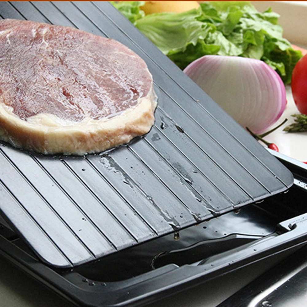 1PC Aluminum Quick Thawing Plate Fast Defrosting Tray Food Meat Fruit Quick Defrosting Plate with Water Box - 35.5x20.5x0.3cm (Black)