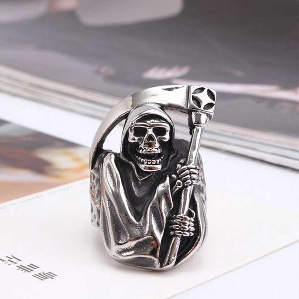 1PC Alloy Ring Reaper Scythe Ring Fierce Skull Ring Personalized Retro Ring