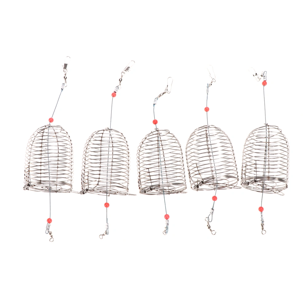 5 PCS Stainless Steel Fishing Bait Cage Lure Cage Bait Fishing Trap Basket Feeder Holder Fishing Tackle - Size M